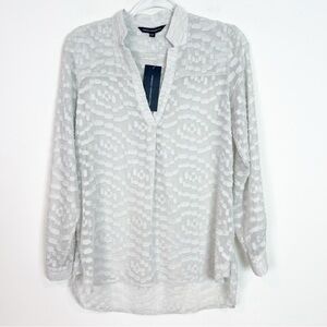 FRENCH CONNECTION GRAY RUBY SHEER LONG SLEEVE SPLIT NECK BLOUSE WOMENS SZ 2 NWT